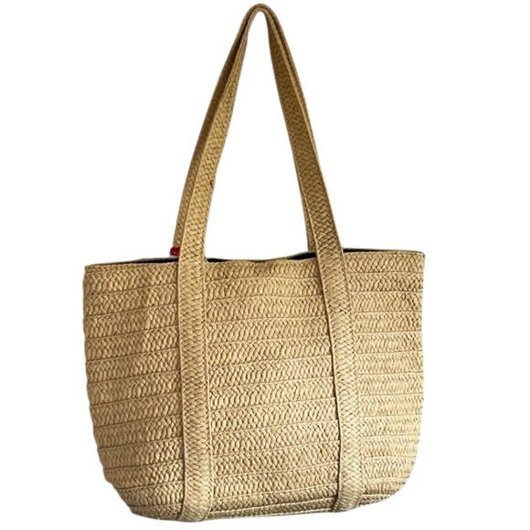 Draper James Tan Woven Straw Summer Tote with Colorful Tassel Accent - Picture 3 of 7